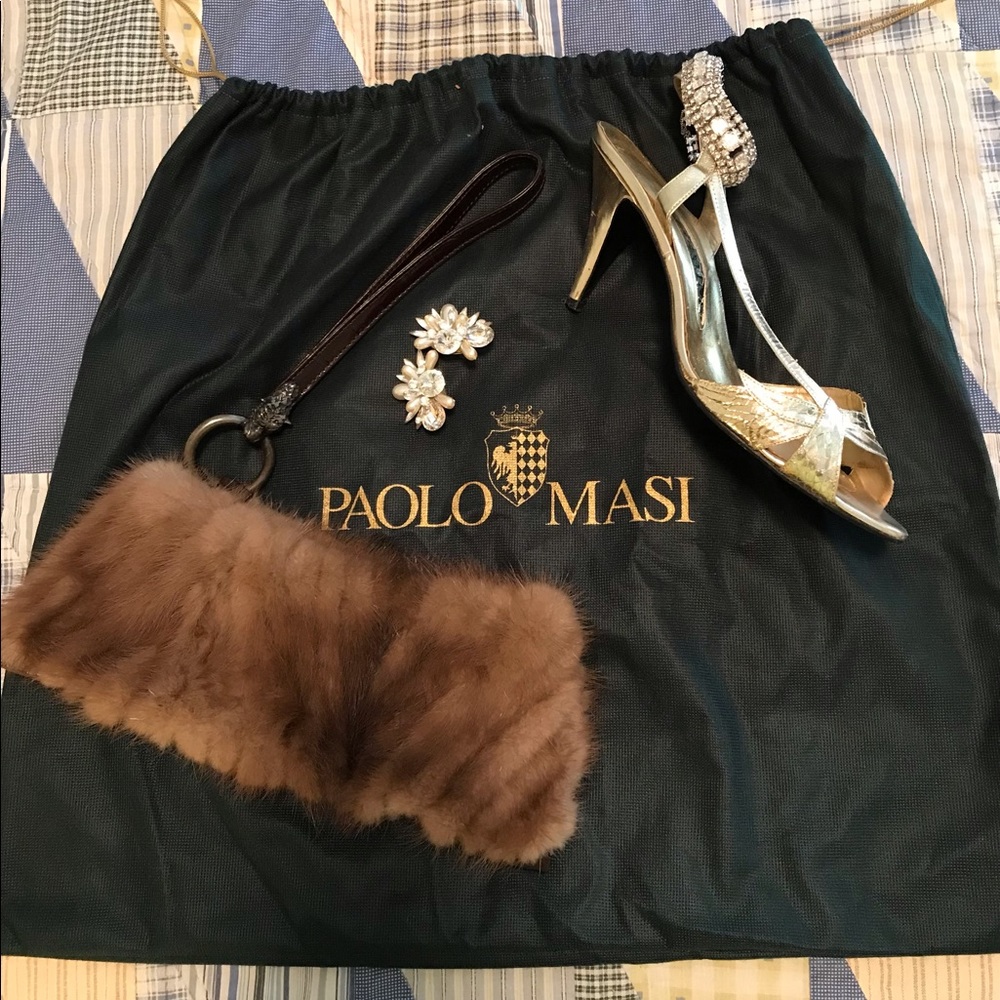 NWOT Paola Masi mink clutch with large dust bag
